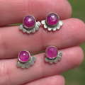 Rosecut Pink Sapphire and Sterling studs with bead detail
