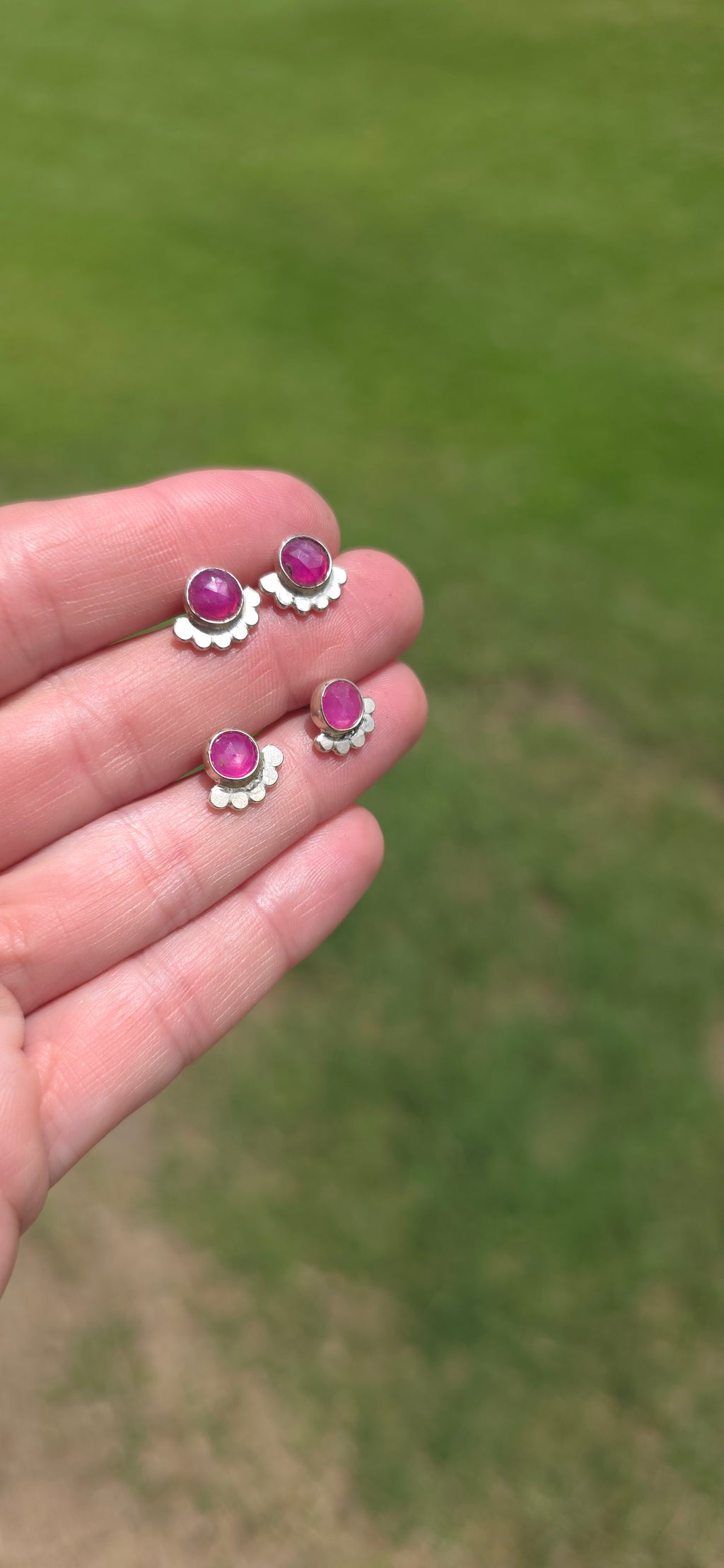 Rosecut Pink Sapphire and Sterling studs with bead detail