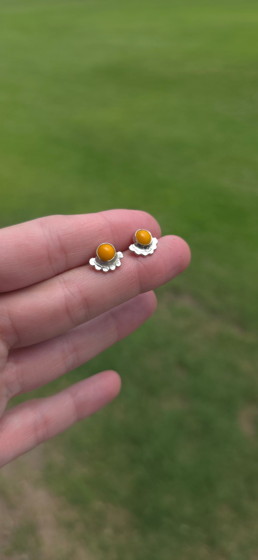 Yellow Rosarita and Sterling studs with bead detail