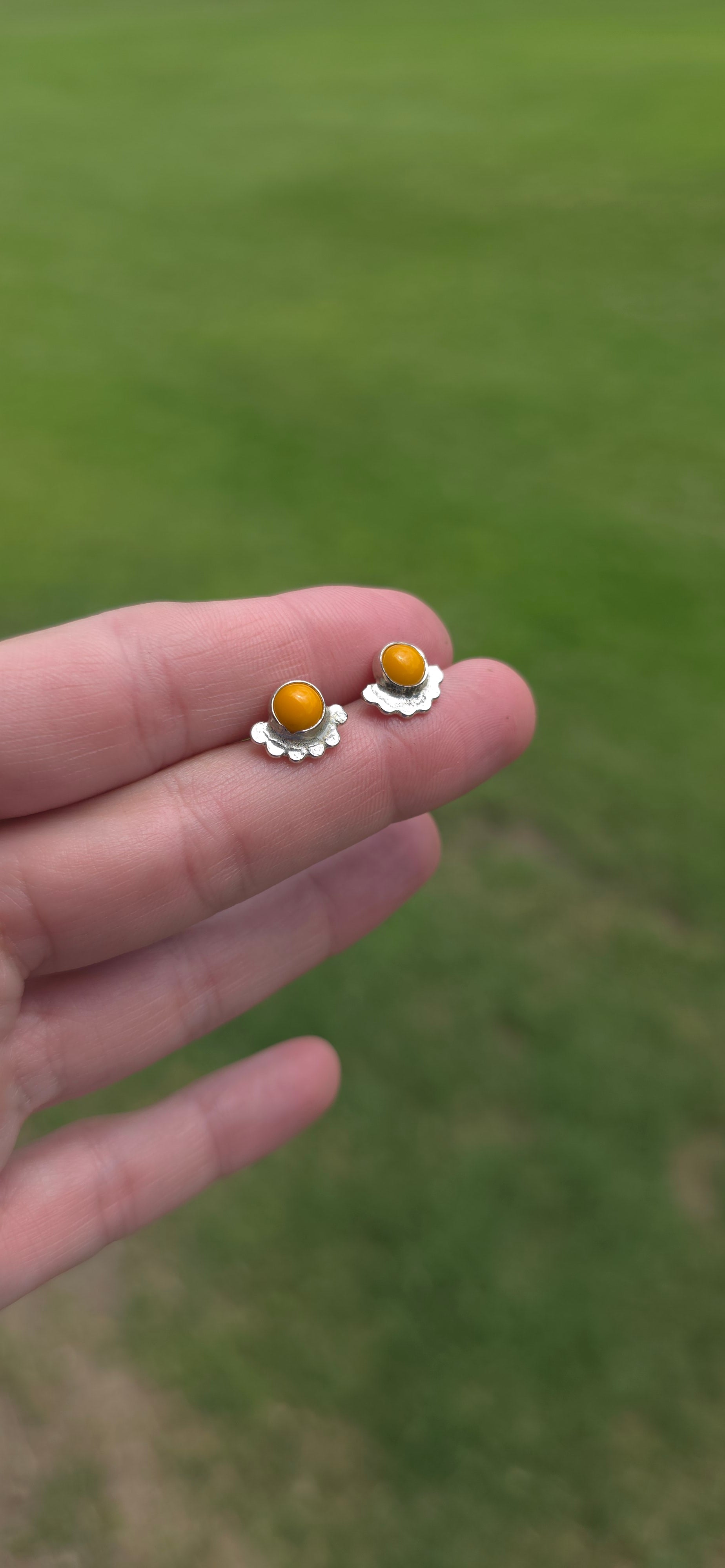 Yellow Rosarita and Sterling studs with bead detail