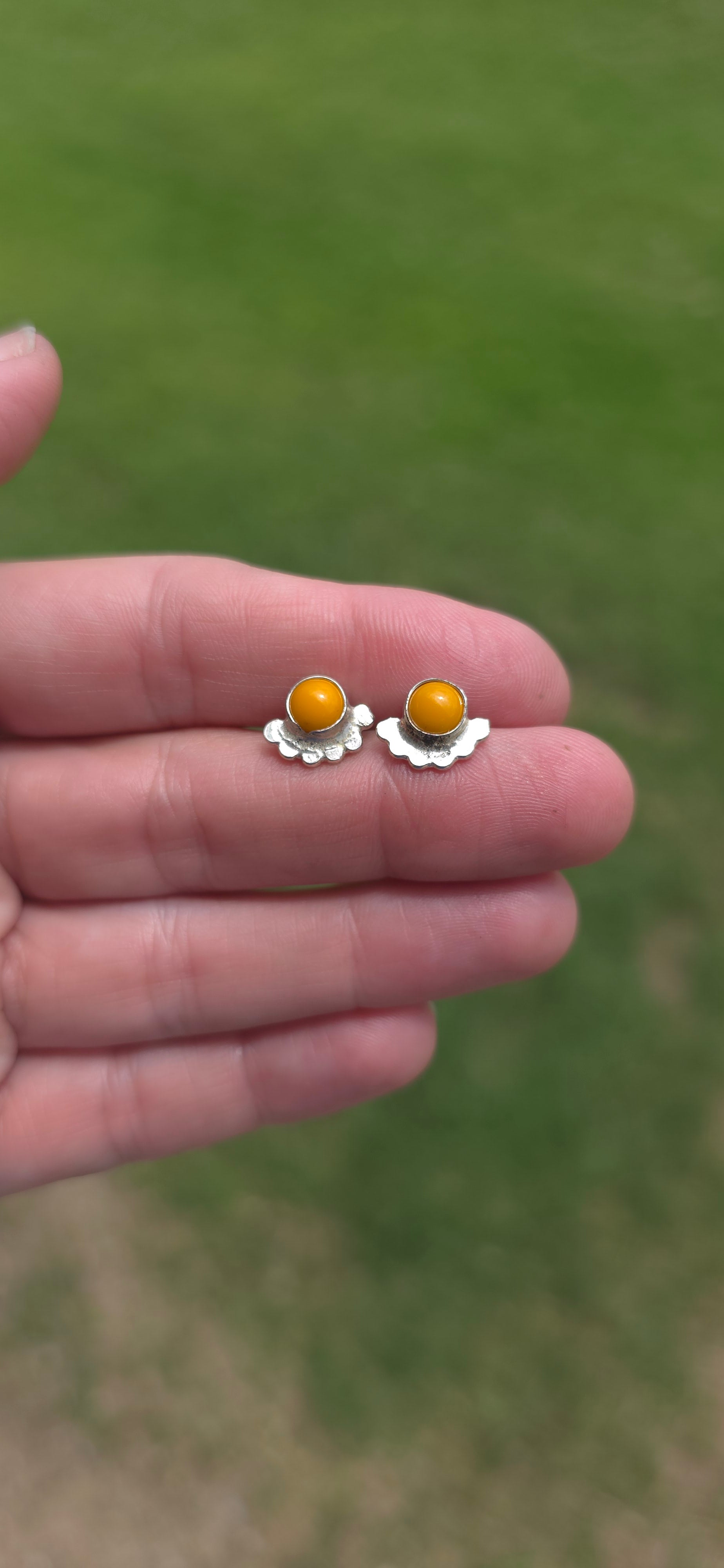 Yellow Rosarita and Sterling studs with bead detail