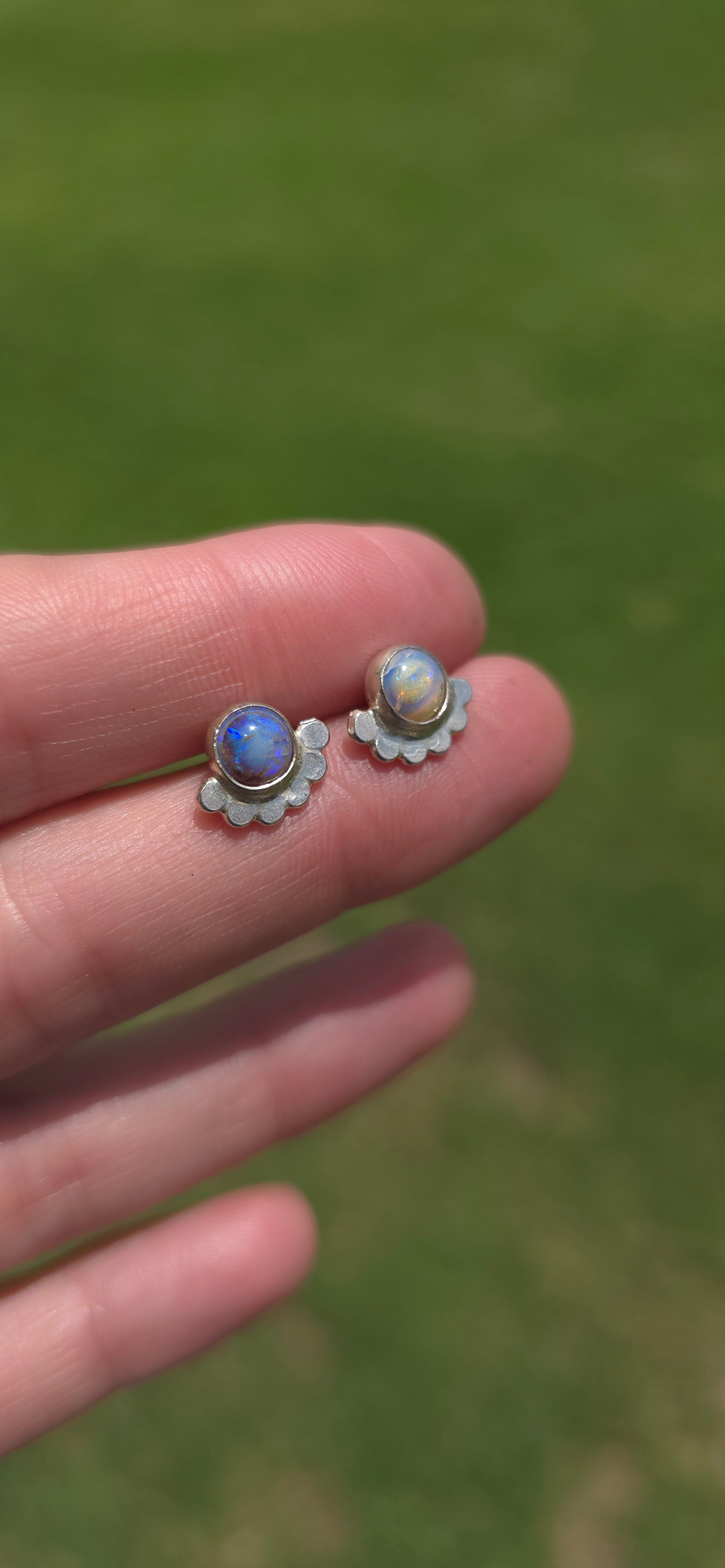 Sterling Opal and Sterling Silver  studs with bead detail