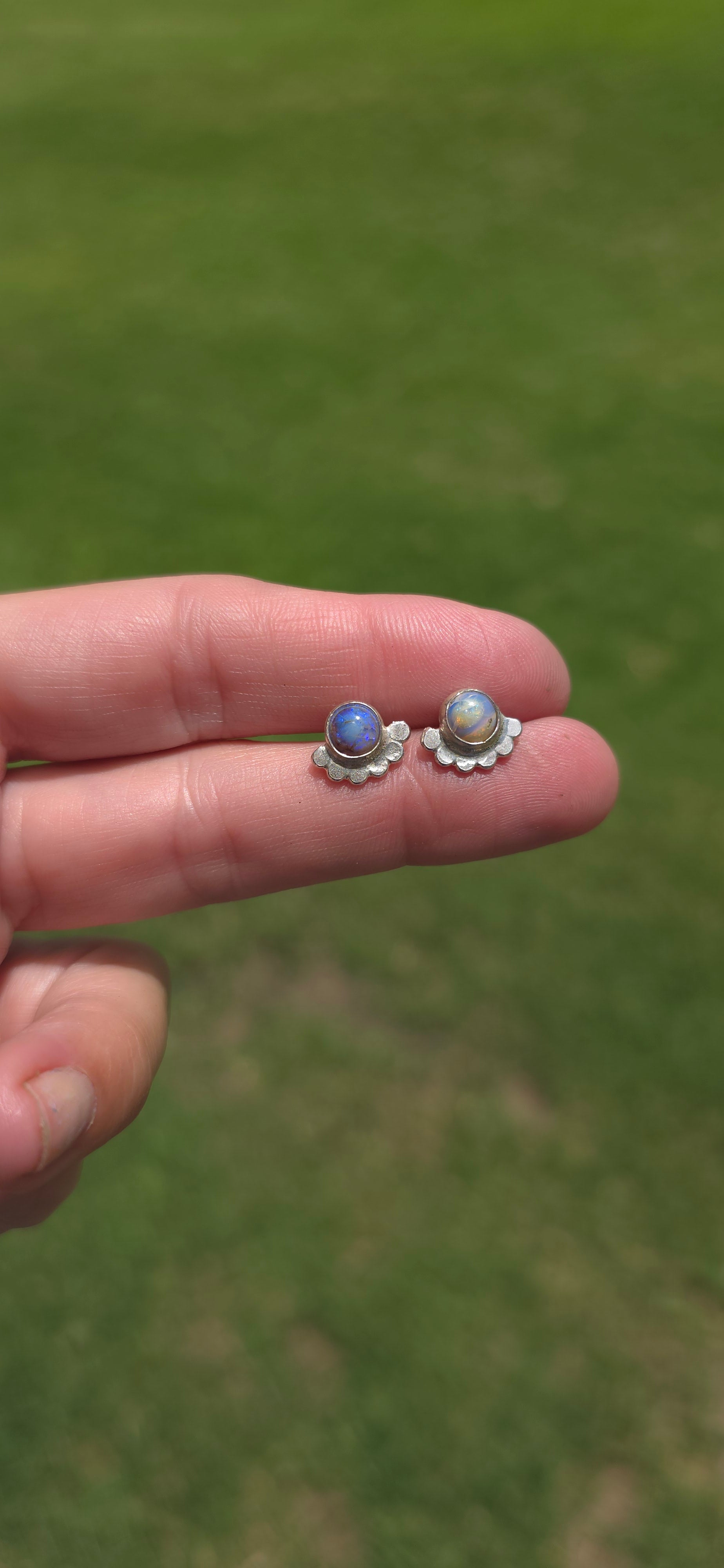 Sterling Opal and Sterling Silver  studs with bead detail