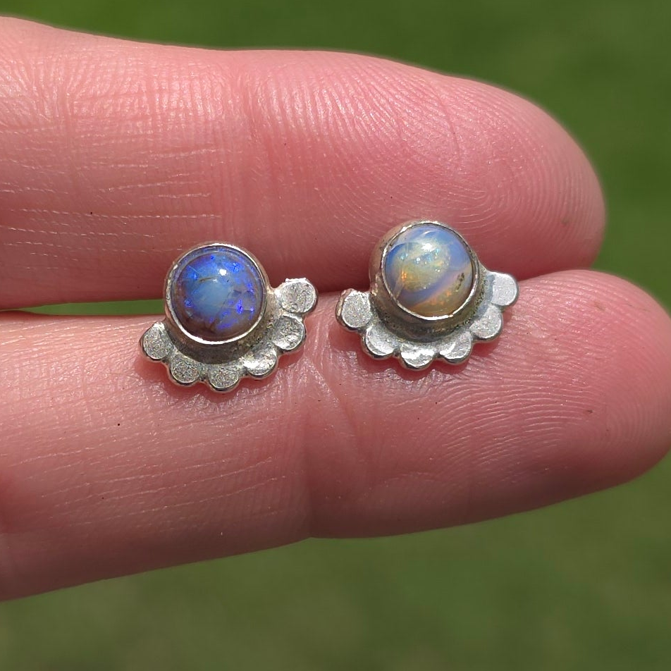 Sterling Opal and Sterling Silver  studs with bead detail