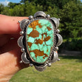 Natural #8 Turquoise and Stamped Sterling Ring Sz 7.5