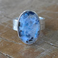 Black  Tourmaline Included Moonstone Ring-Size 5.5