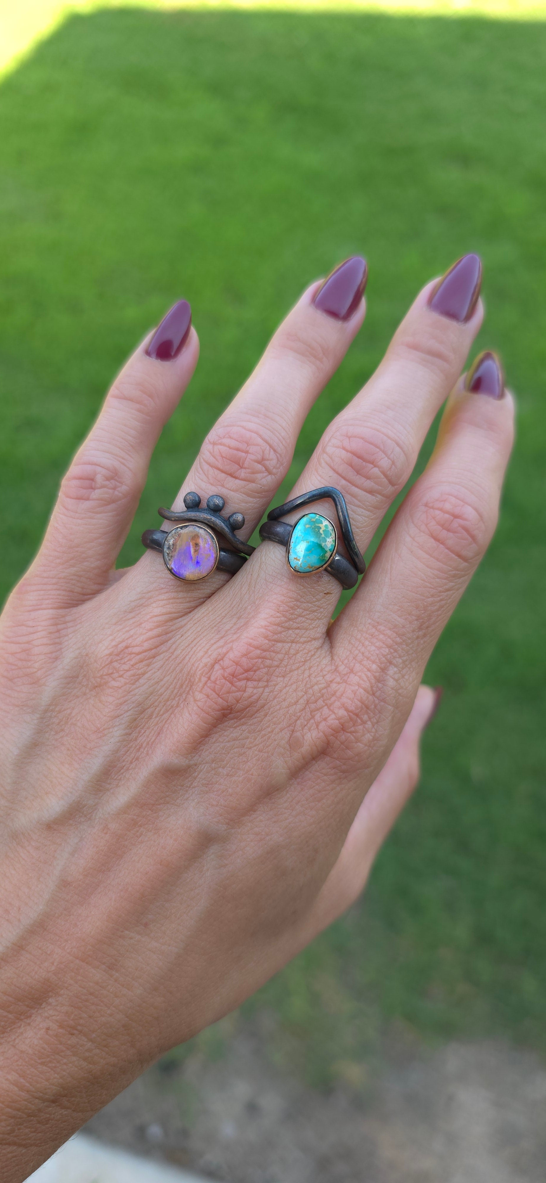 Beaded Arch or Mountain Blackened Sterling Stacker