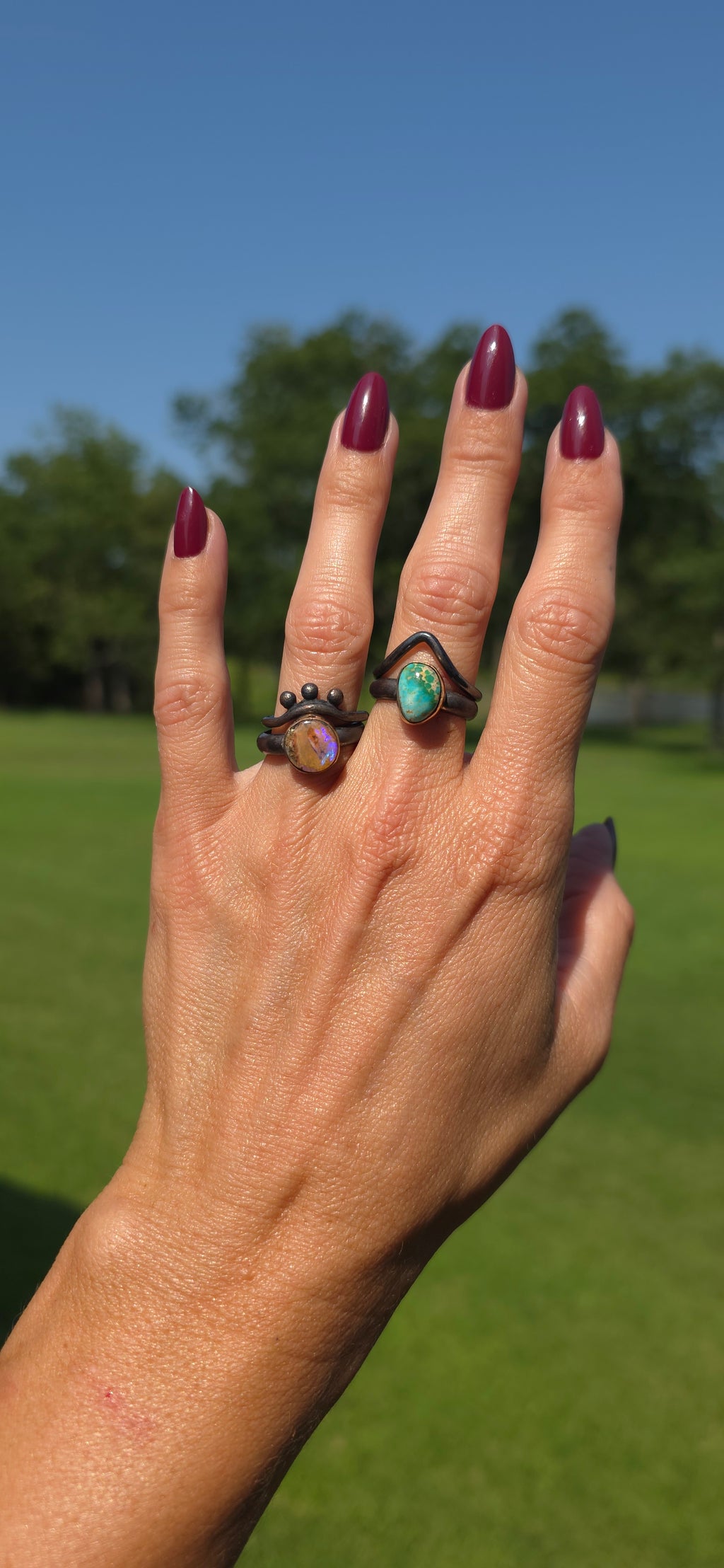 Beaded Arch or Mountain Blackened Sterling Stacker