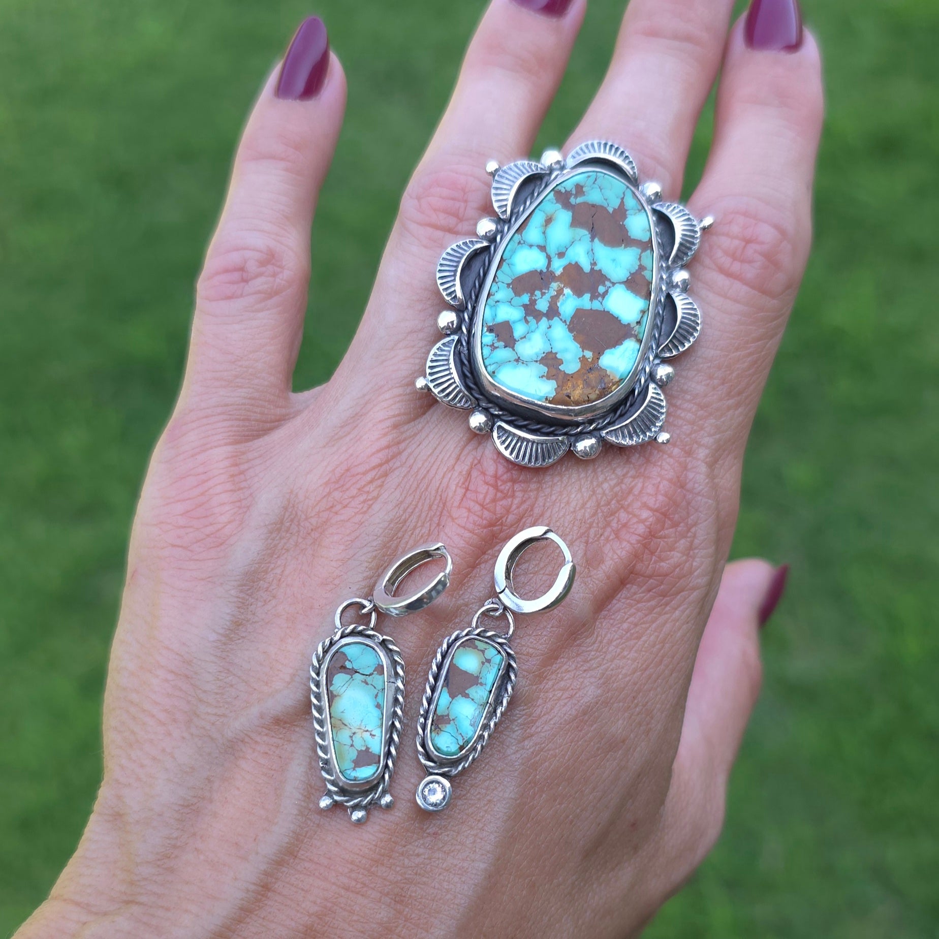 Natural #8 Turquoise and Sterling Earrings