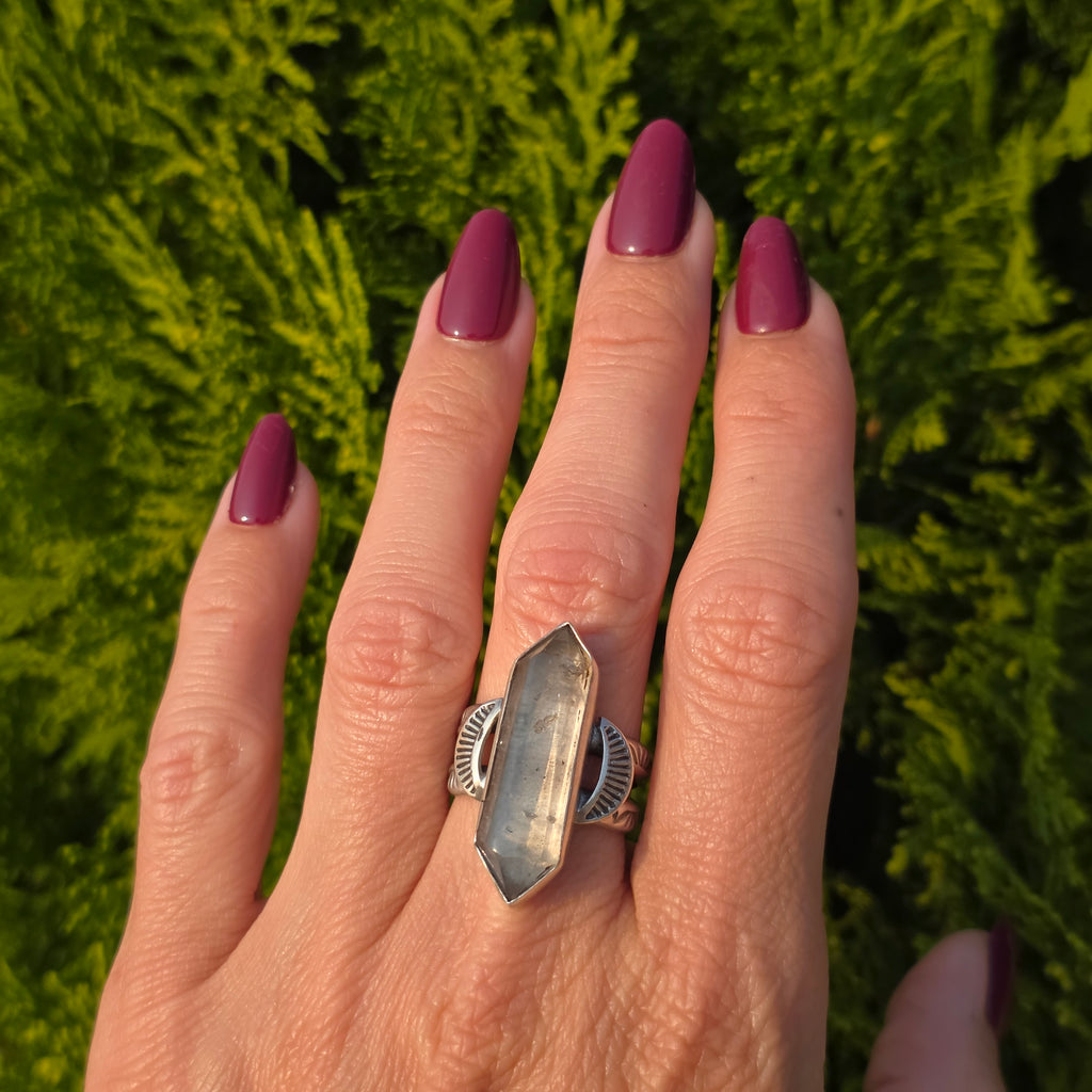 Stamped Smoky Tibetan Quartz Ring-Size 8