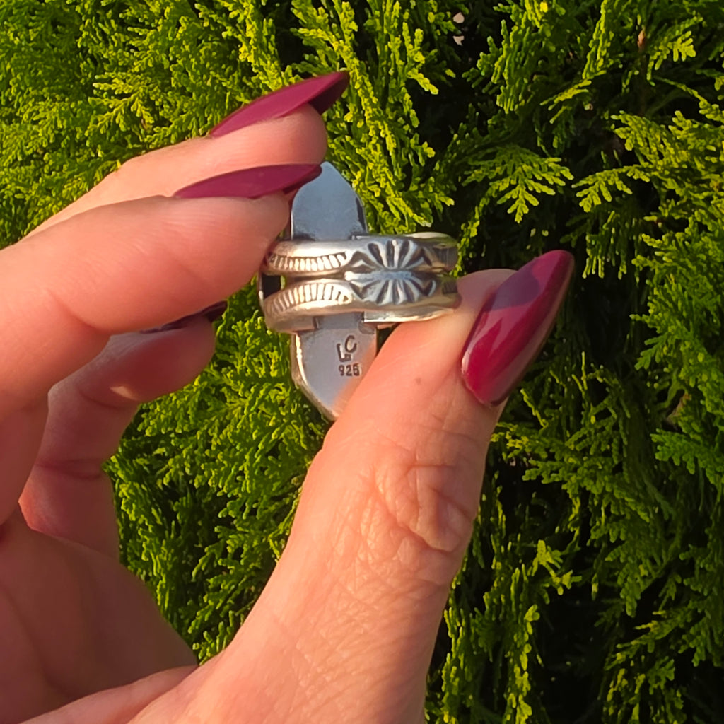 Stamped Smoky Tibetan Quartz Ring-Size 8