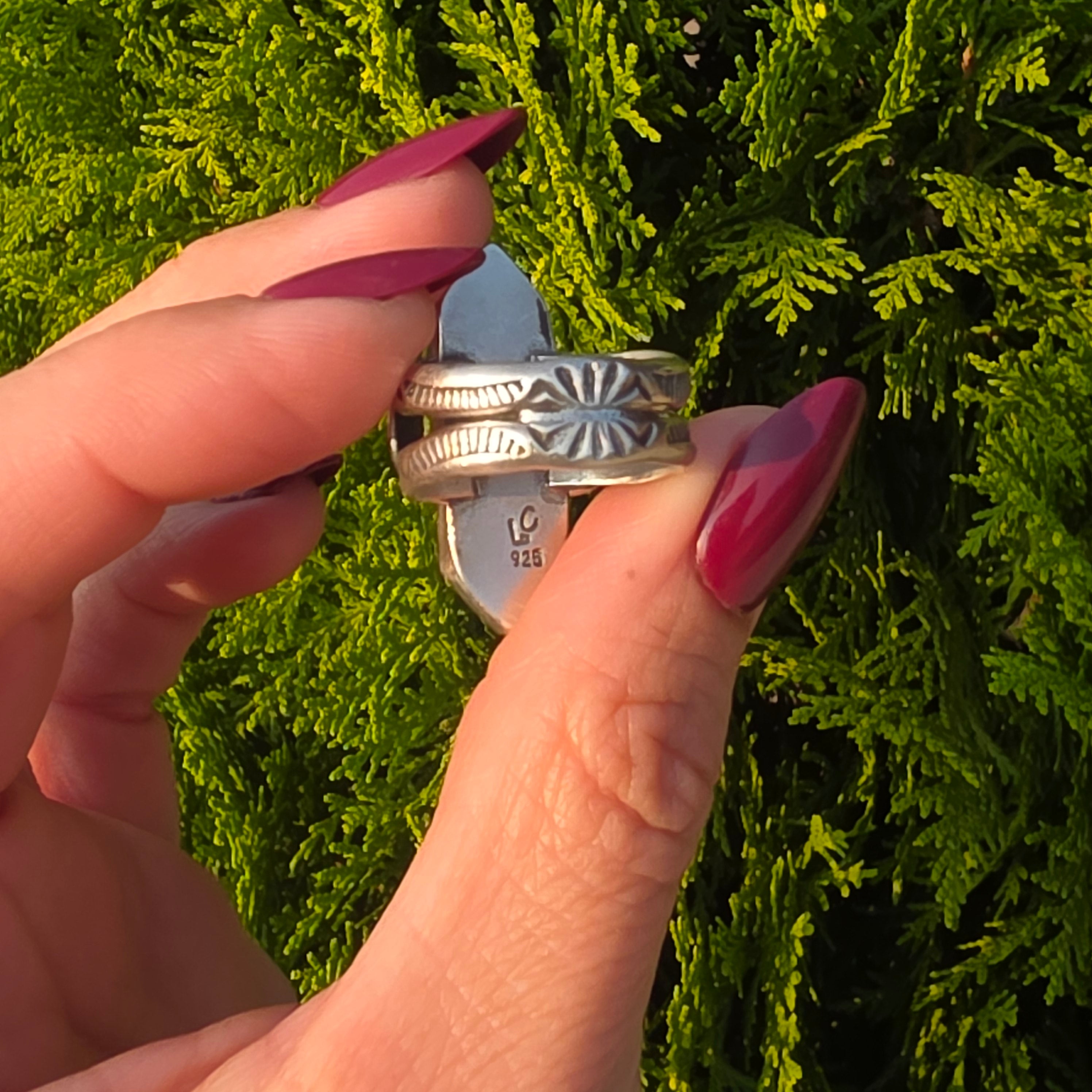 Stamped Smoky Tibetan Quartz Ring-Size 8