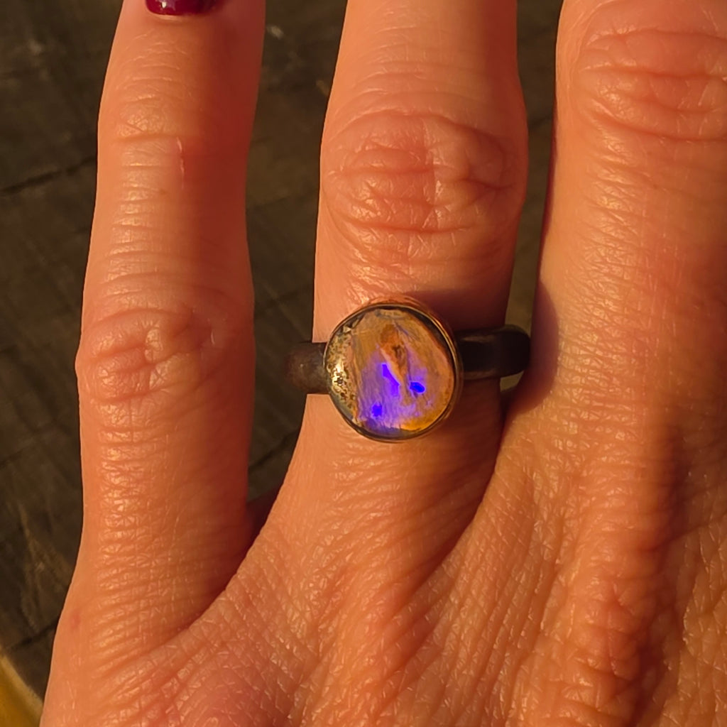 Sz 6.75 Blackened Sterling Stacker with 14GF Bezel