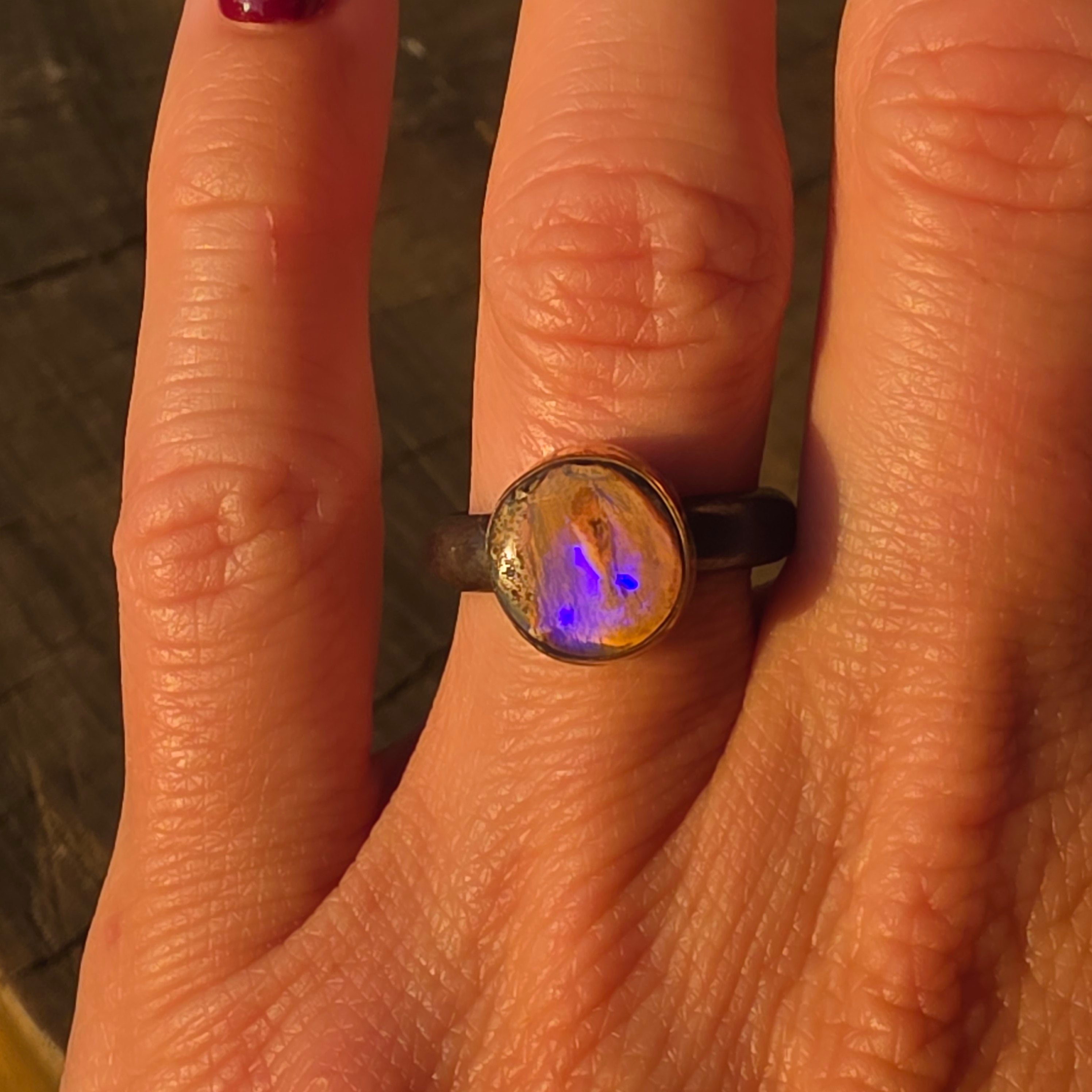 Sz 6.75 Blackened Sterling Stacker with 14GF Bezel