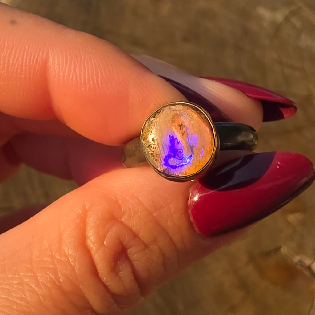 Sz 6.75 Blackened Sterling Stacker with 14GF Bezel