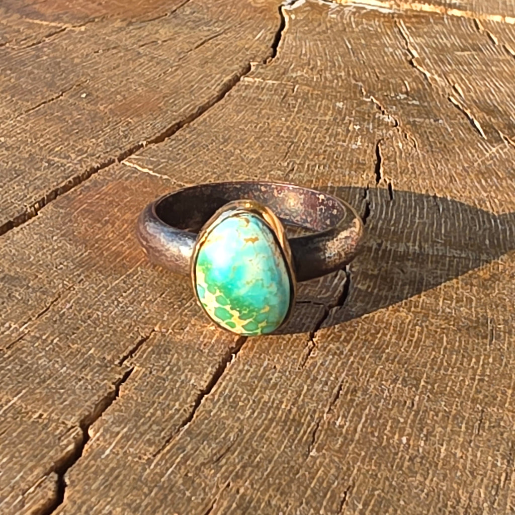 Sz. 7 Stone Mountain Turquoise and Blackened Sterling Stacker with 14GF Bezel