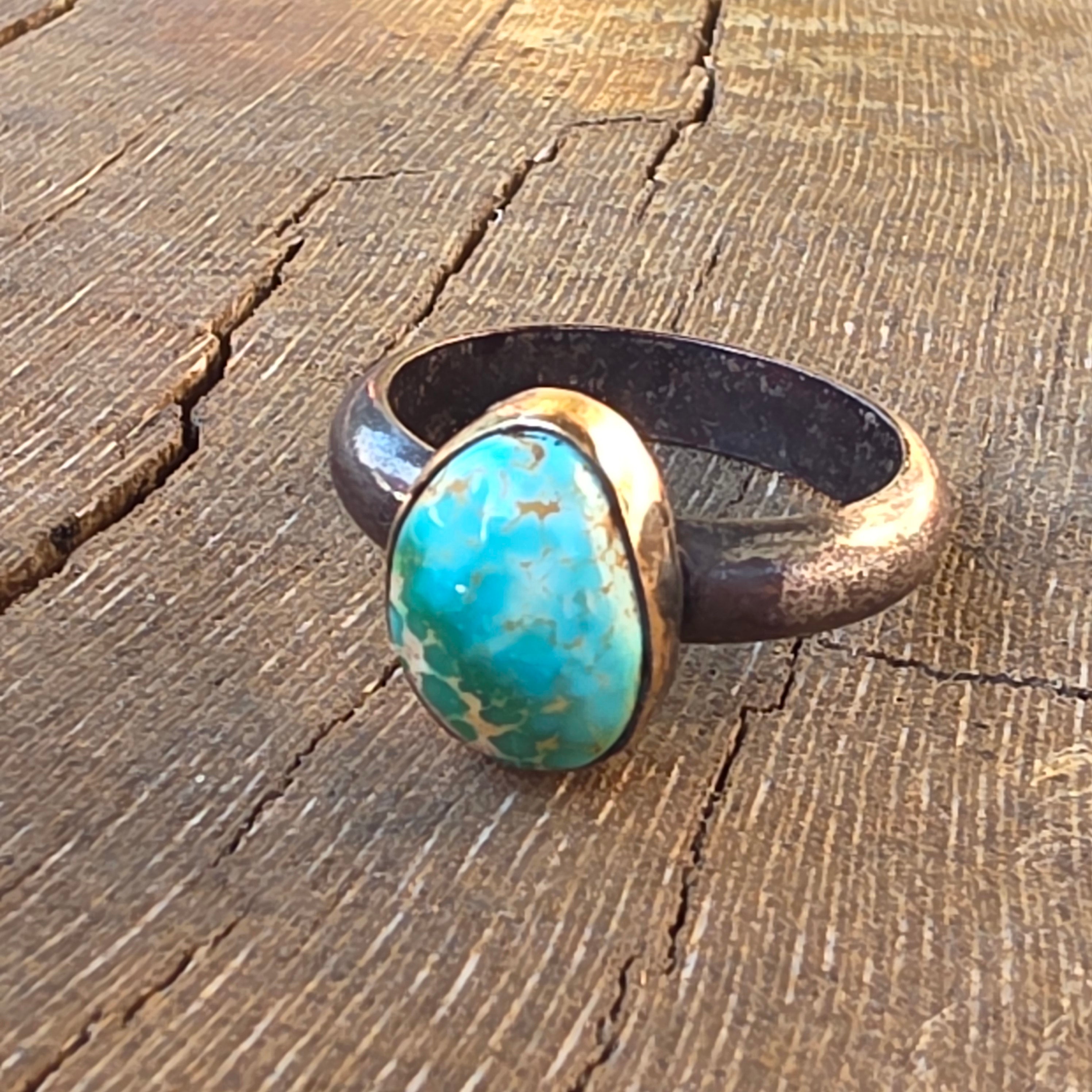 Sz. 7 Stone Mountain Turquoise and Blackened Sterling Stacker with 14GF Bezel