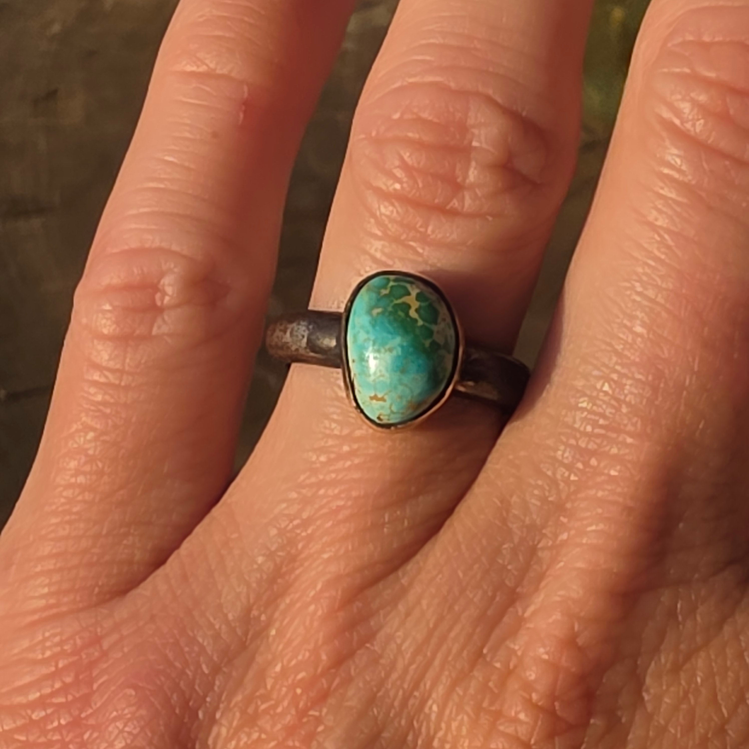 Sz. 7 Stone Mountain Turquoise and Blackened Sterling Stacker with 14GF Bezel