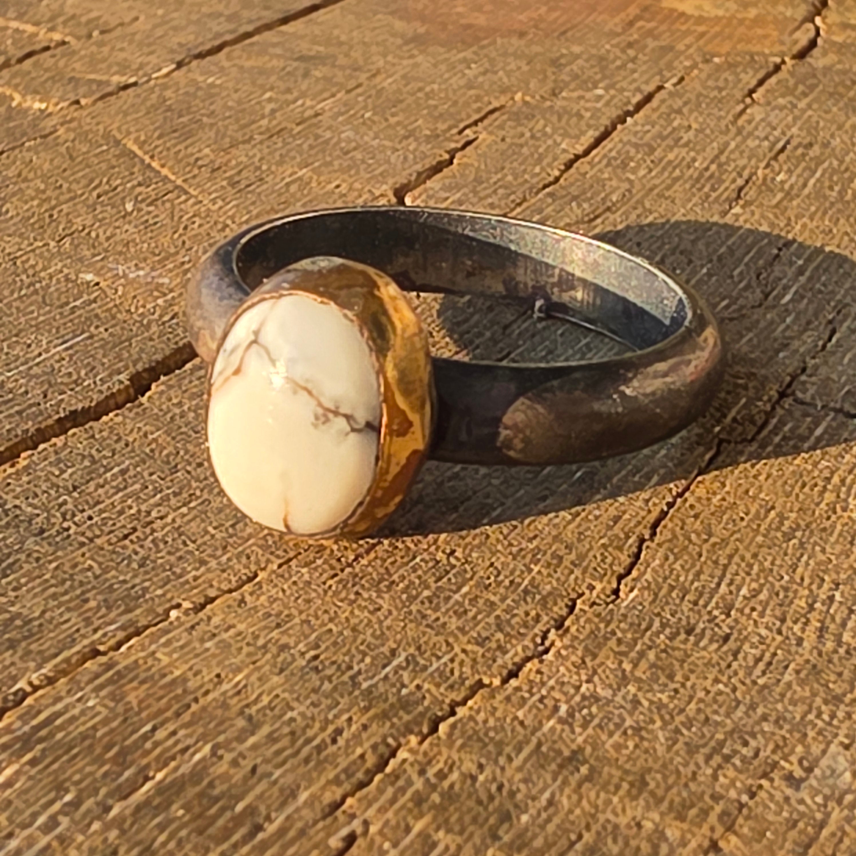 Sz 9.5 Wild Horse and Blackened Sterling Stacker with 14GF Bezel
