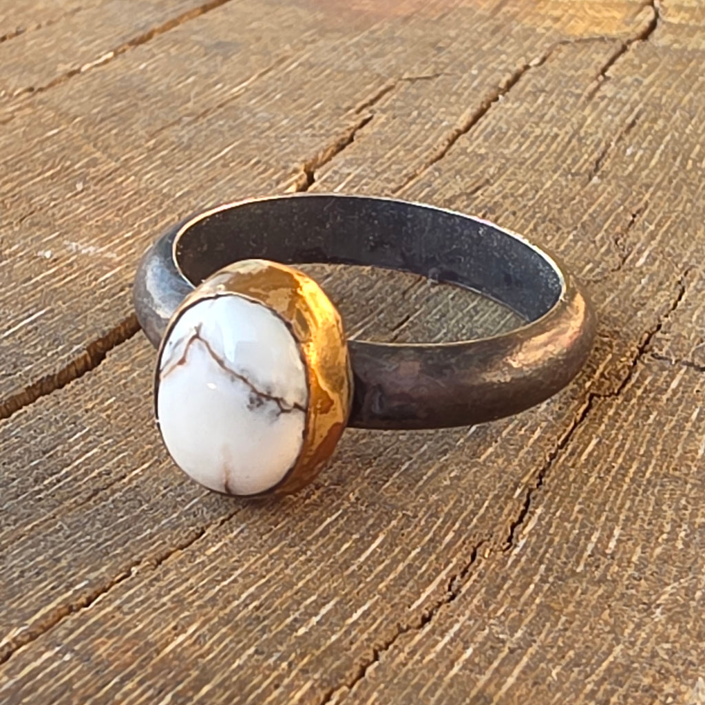 Sz 9.5 Wild Horse and Blackened Sterling Stacker with 14GF Bezel