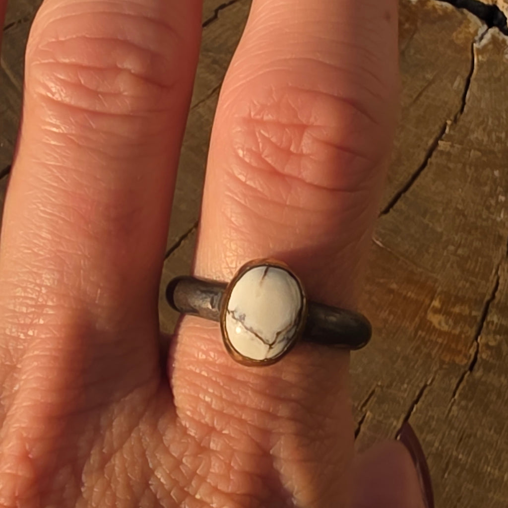 Sz 9.5 Wild Horse and Blackened Sterling Stacker with 14GF Bezel