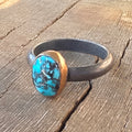 Sz. 11 Kingman Blackweb Turquoise and Blackened Sterling Stacker with 14GF Bezel