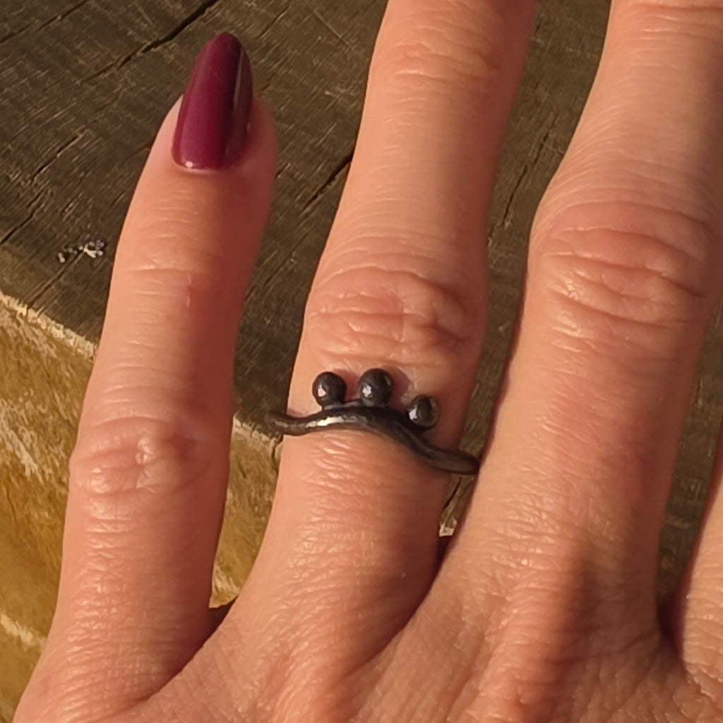 Beaded Arch or Mountain Blackened Sterling Stacker