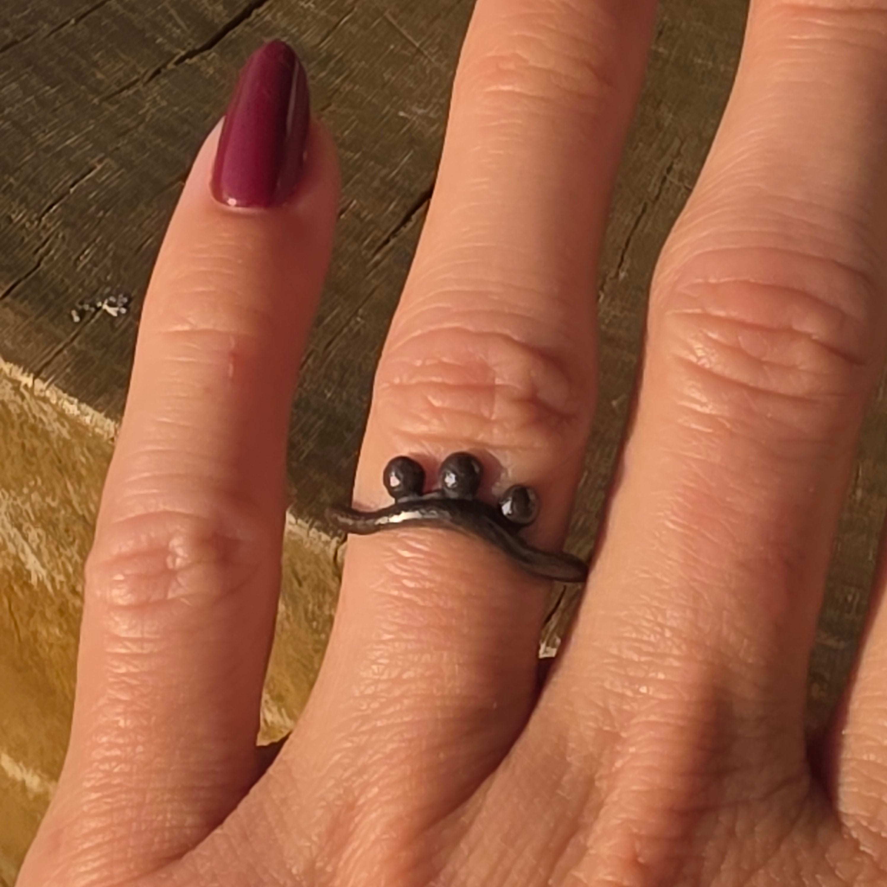 Beaded Arch or Mountain Blackened Sterling Stacker