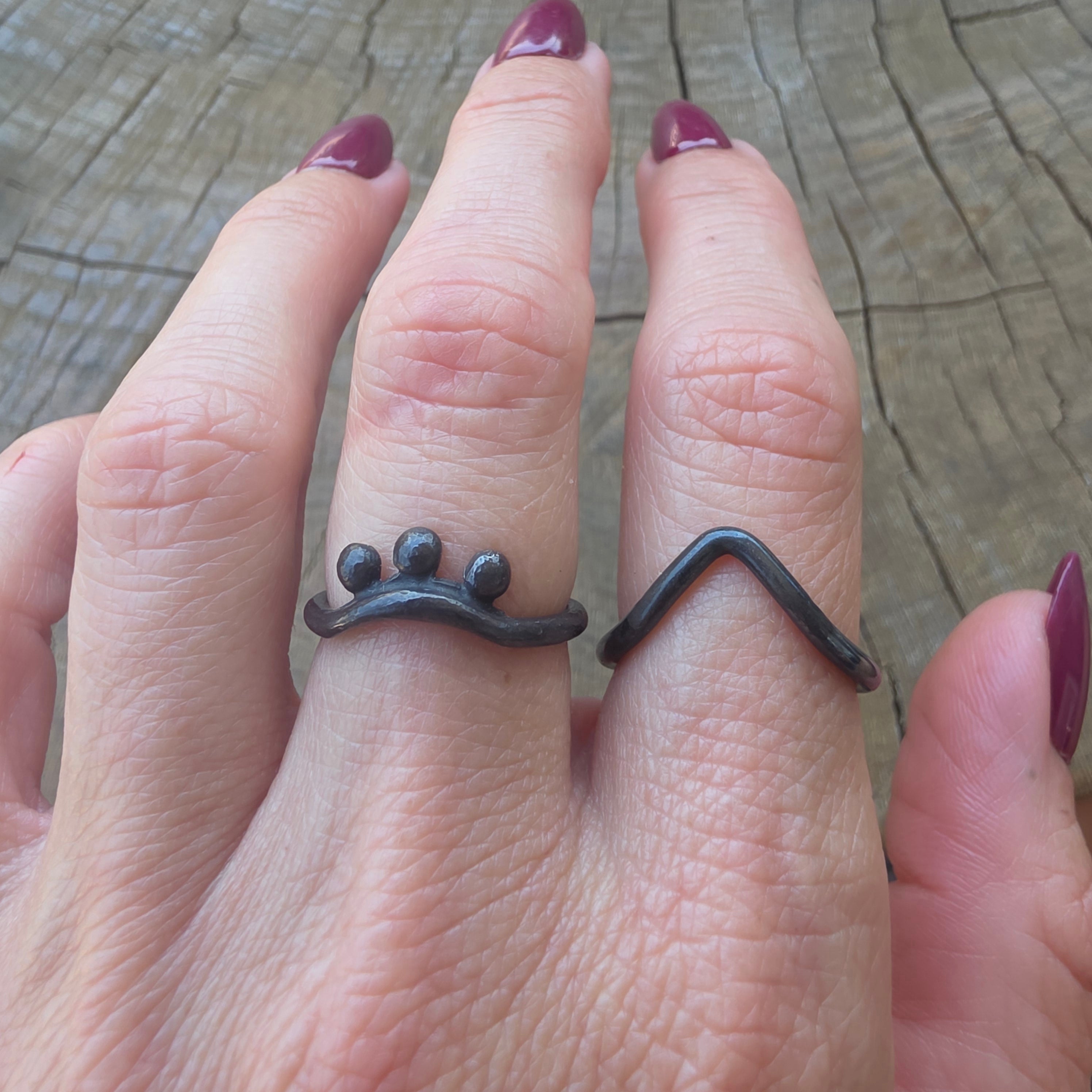Beaded Arch or Mountain Blackened Sterling Stacker