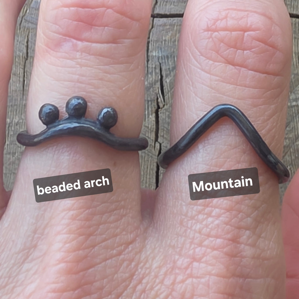 Beaded Arch or Mountain Blackened Sterling Stacker