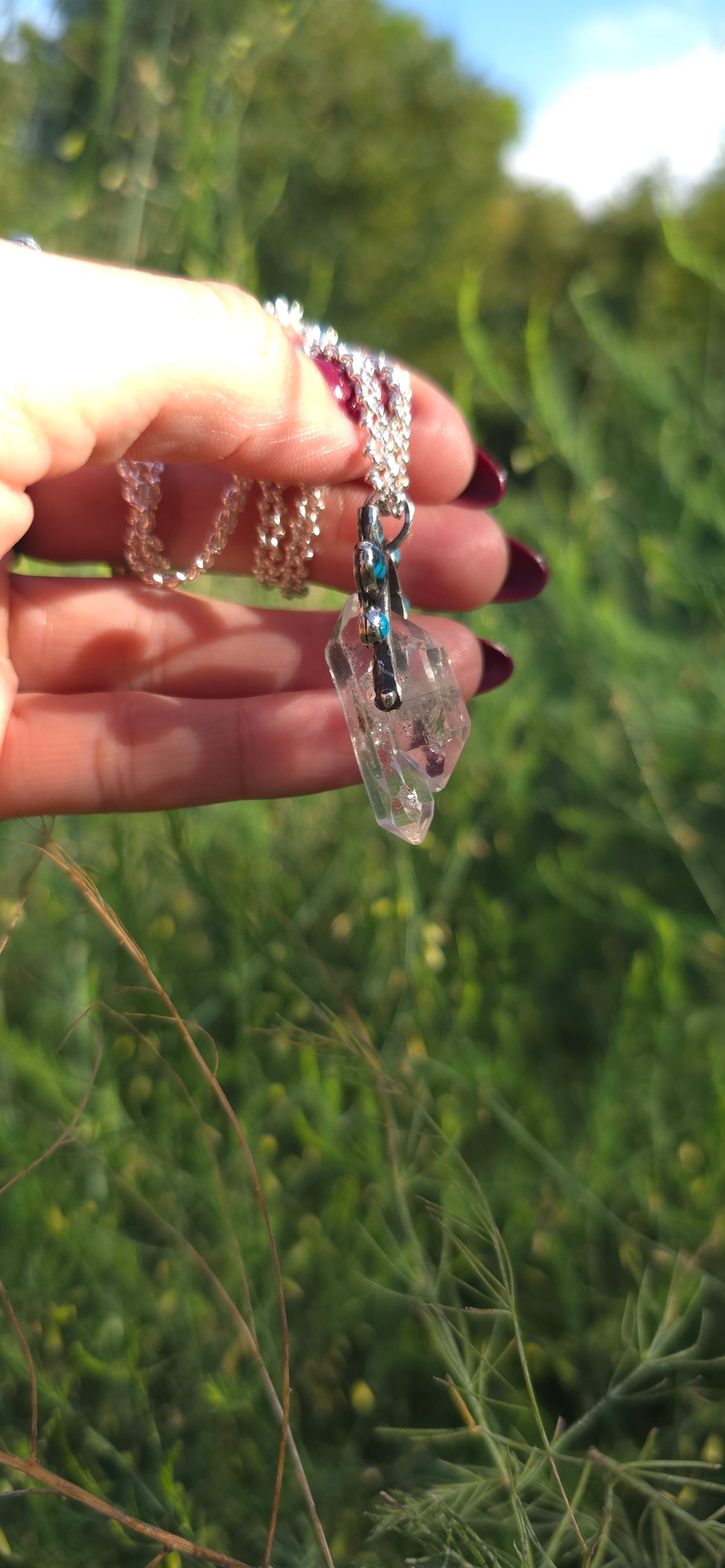 Herkimer Diamond,  old stock Morenci Turquoise Spinner Pendant Necklace
