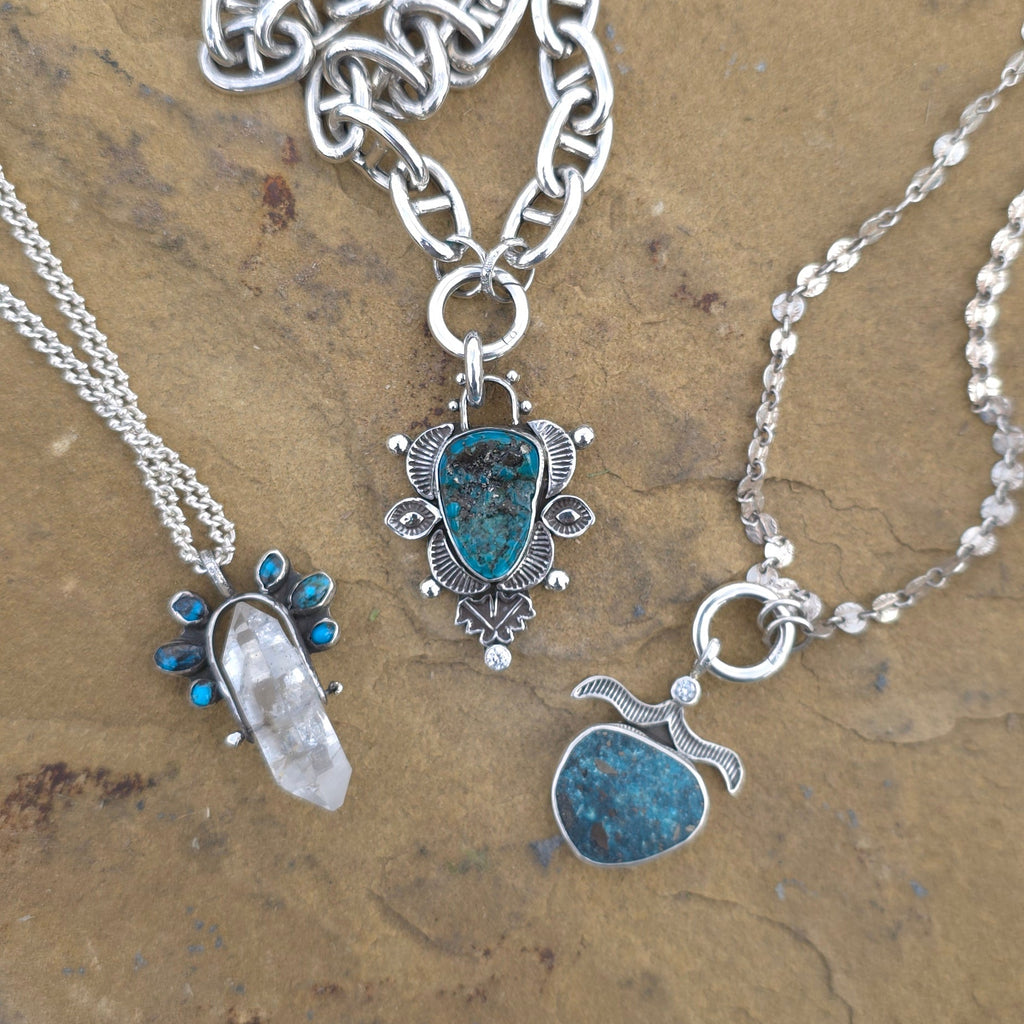 Turquoise Nugget Stamped Pendant Necklace