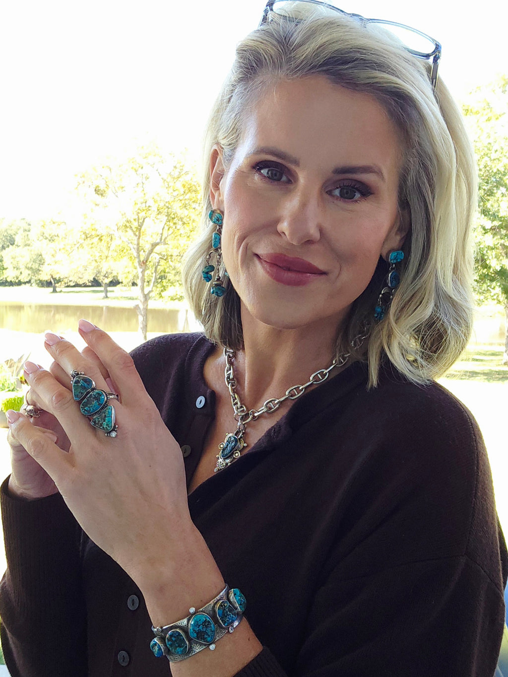 Turquoise Nugget Stamped Pendant Necklace