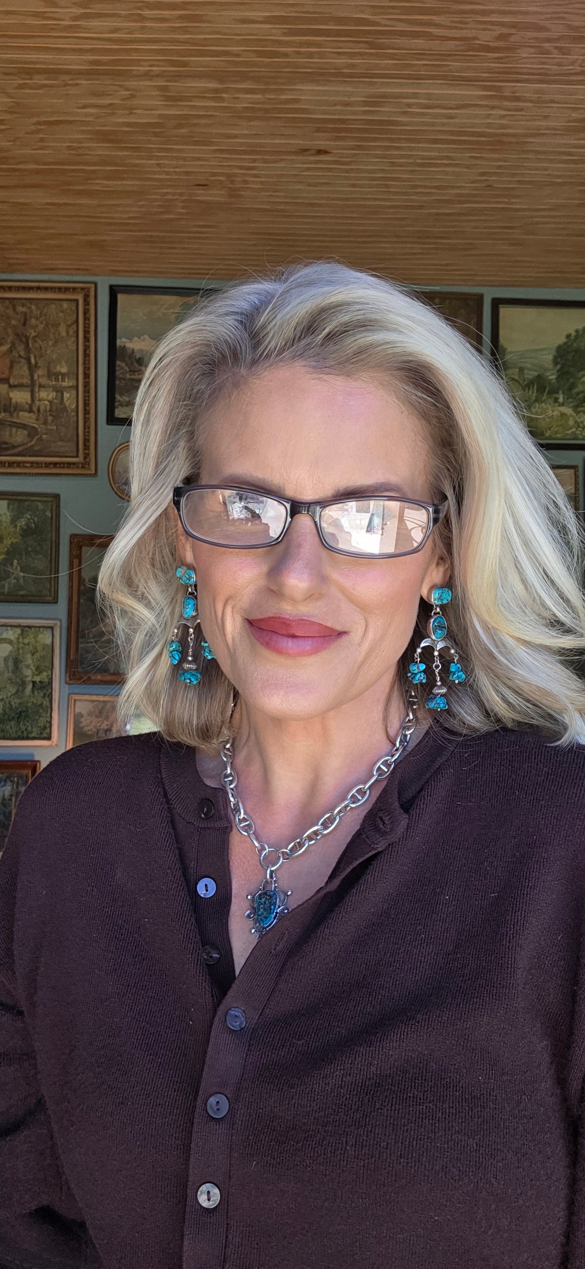 Turquoise Nugget and Sterling Silver Chandelier earrings
