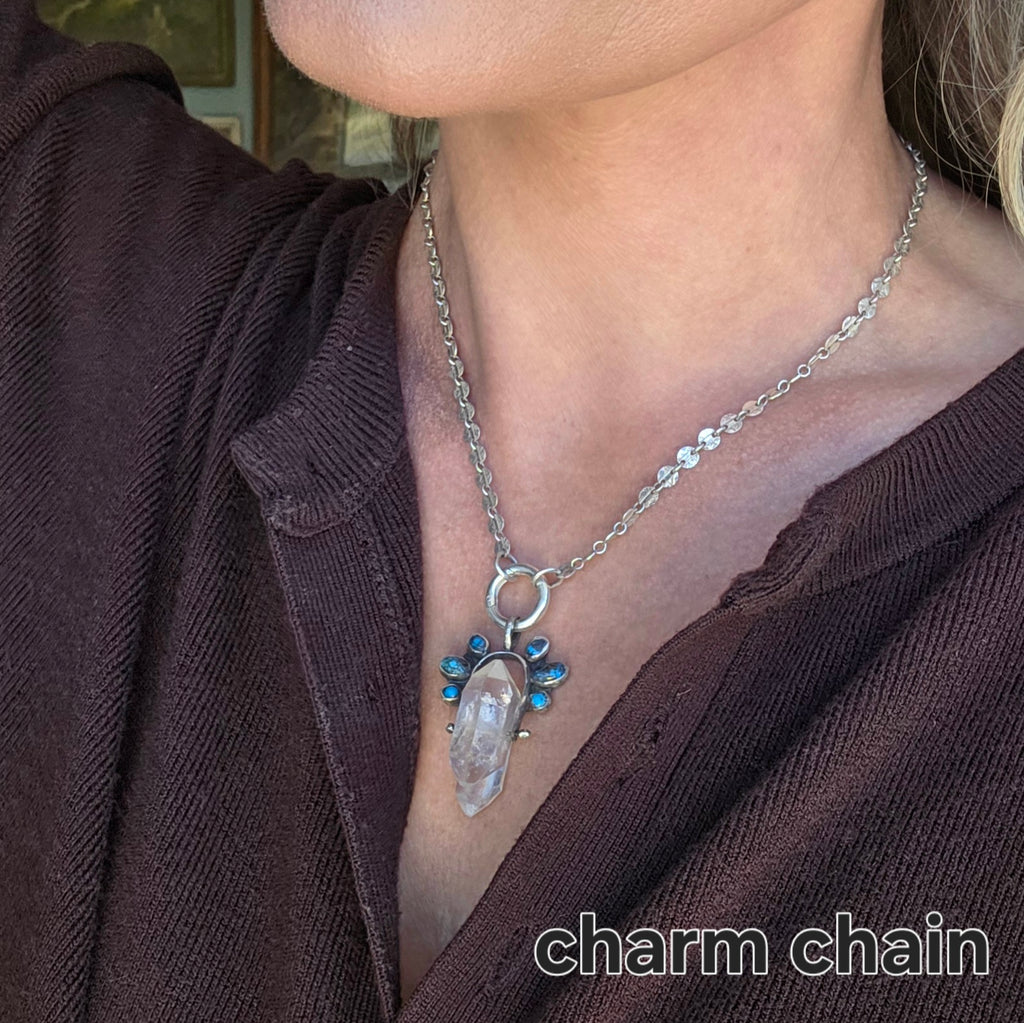 Herkimer Diamond,  old stock Morenci Turquoise Spinner Pendant Necklace