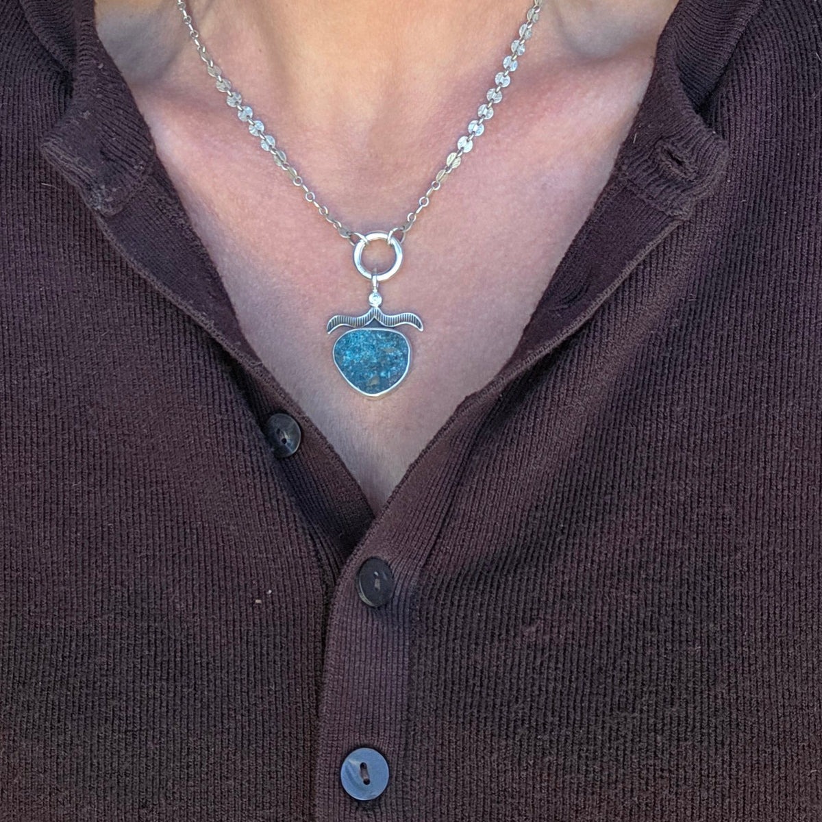Blue Diamond Turquoise Stamped Pendant Necklace
