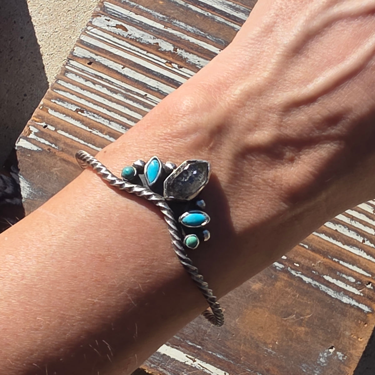 Herkimer, Turquoise & Sterling Drop Cuff
