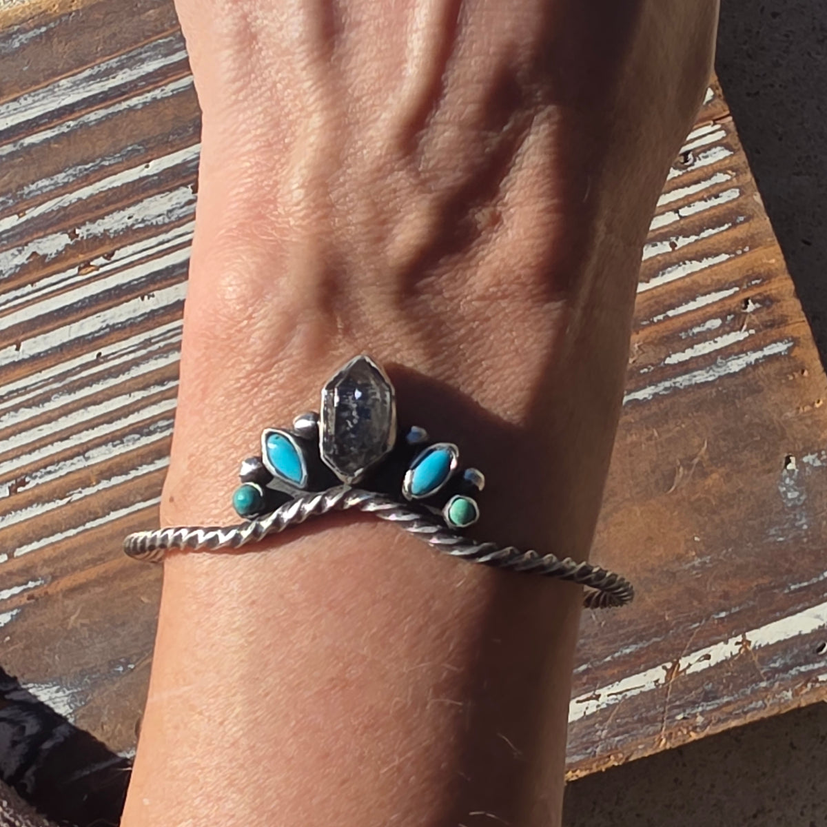 Herkimer, Turquoise & Sterling Drop Cuff