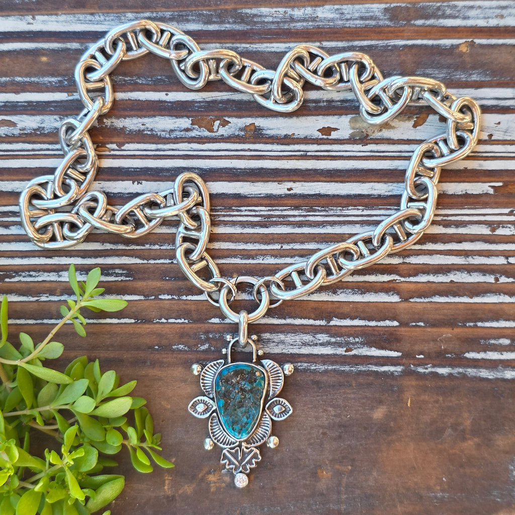 Turquoise Nugget Stamped Pendant Necklace