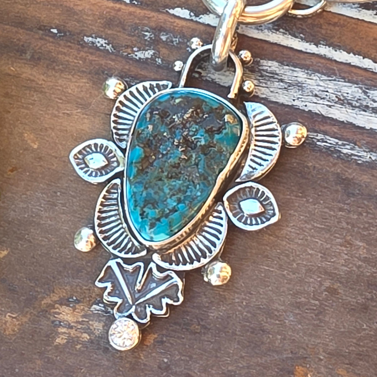 Turquoise Nugget Stamped Pendant Necklace