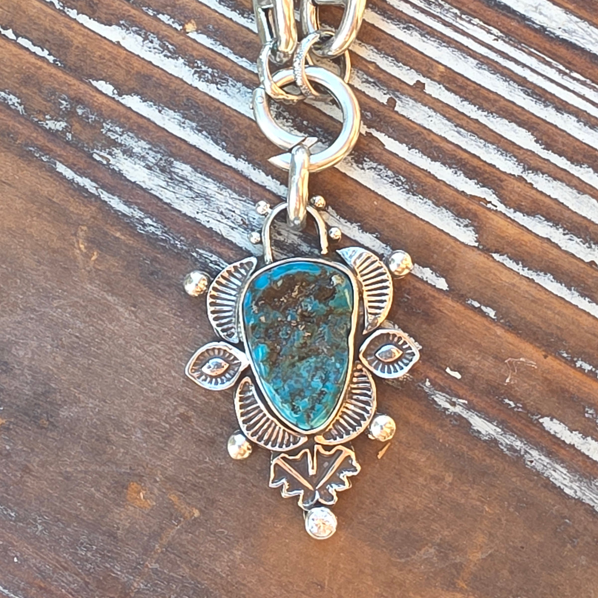 Turquoise Nugget Stamped Pendant Necklace