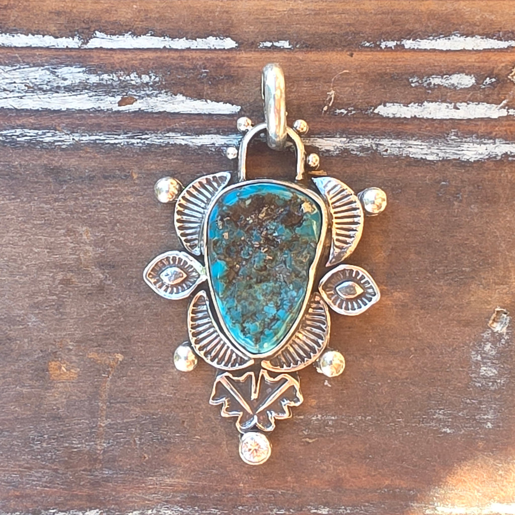 Turquoise Nugget Stamped Pendant Necklace