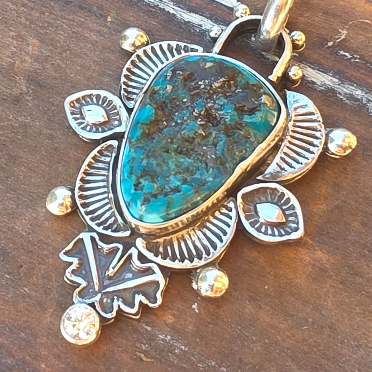 Turquoise Nugget Stamped Pendant Necklace