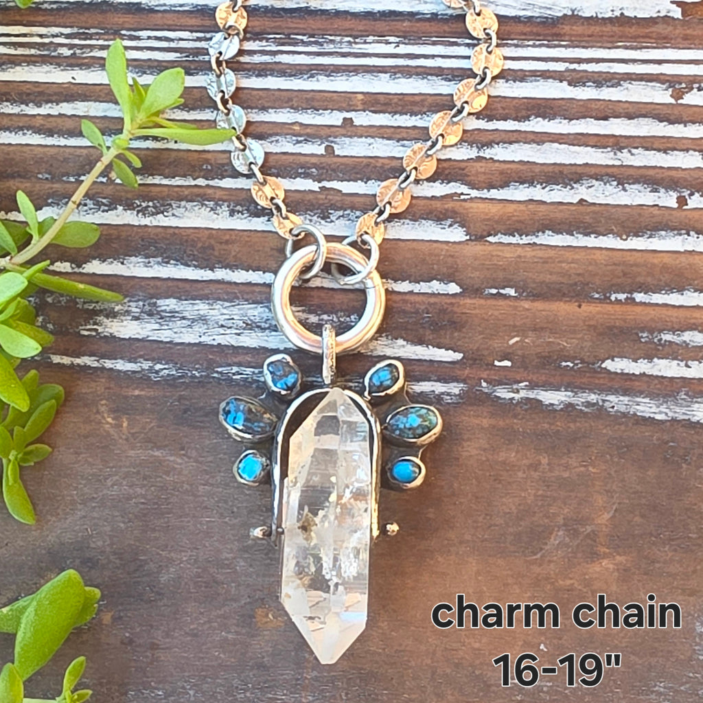 Herkimer Diamond,  old stock Morenci Turquoise Spinner Pendant Necklace