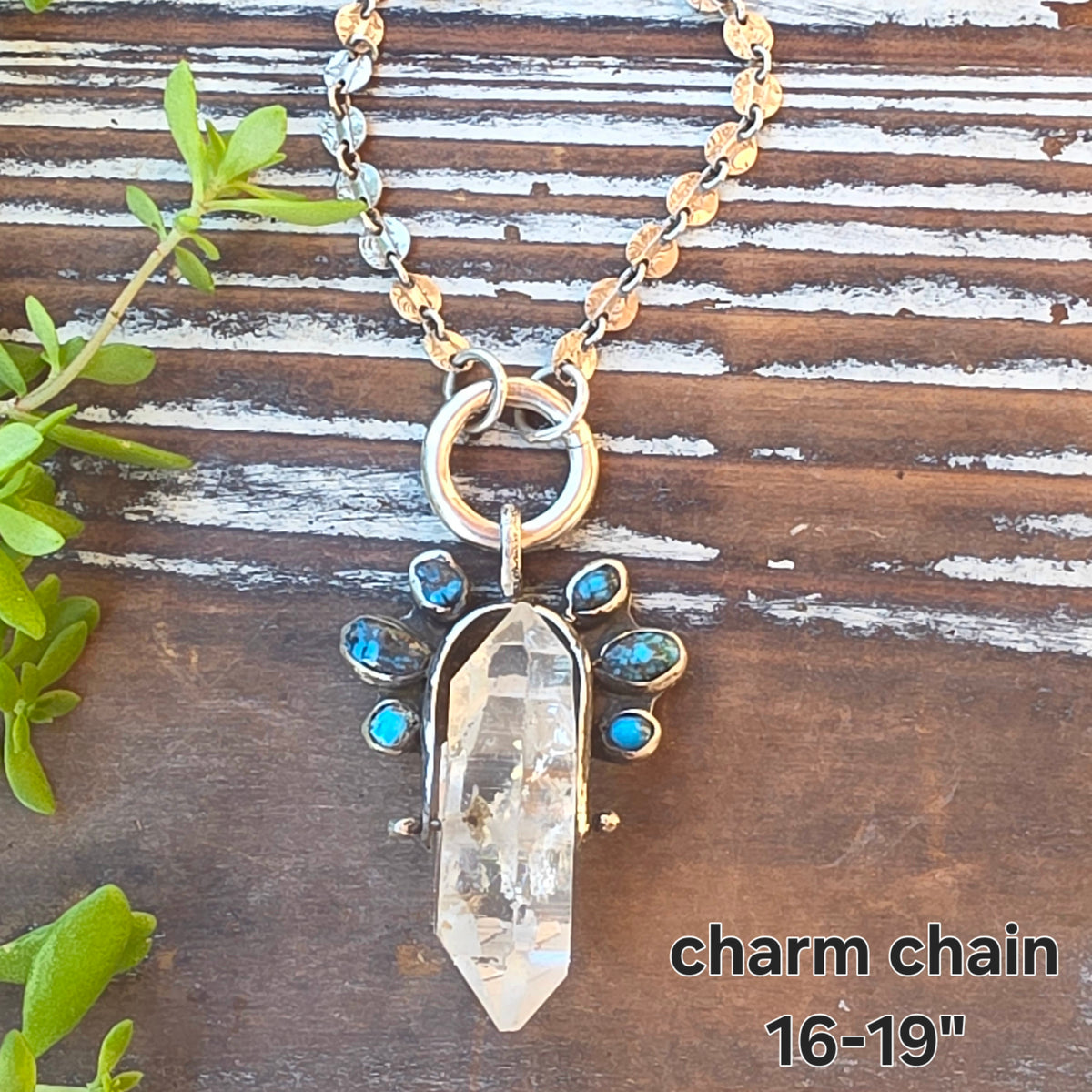 Herkimer Diamond,  old stock Morenci Turquoise Spinner Pendant Necklace