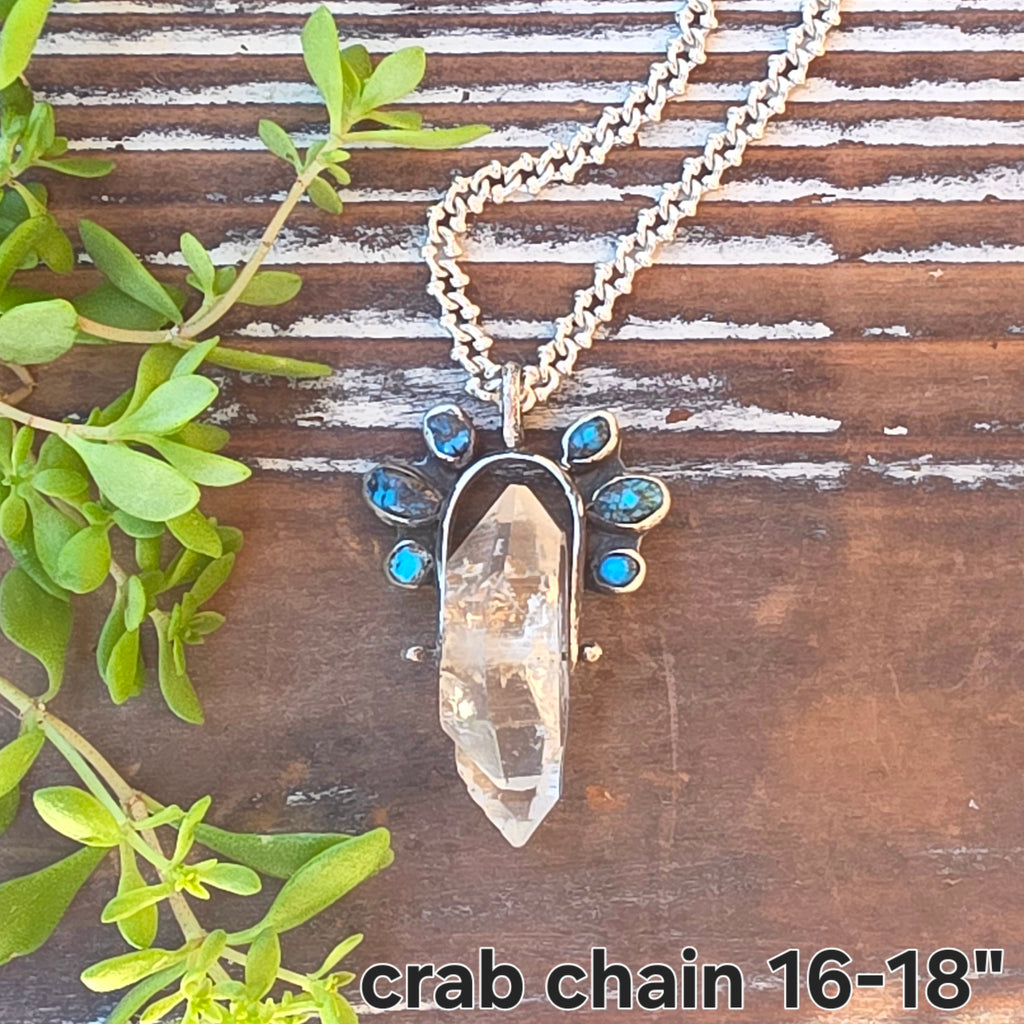 Herkimer Diamond,  old stock Morenci Turquoise Spinner Pendant Necklace