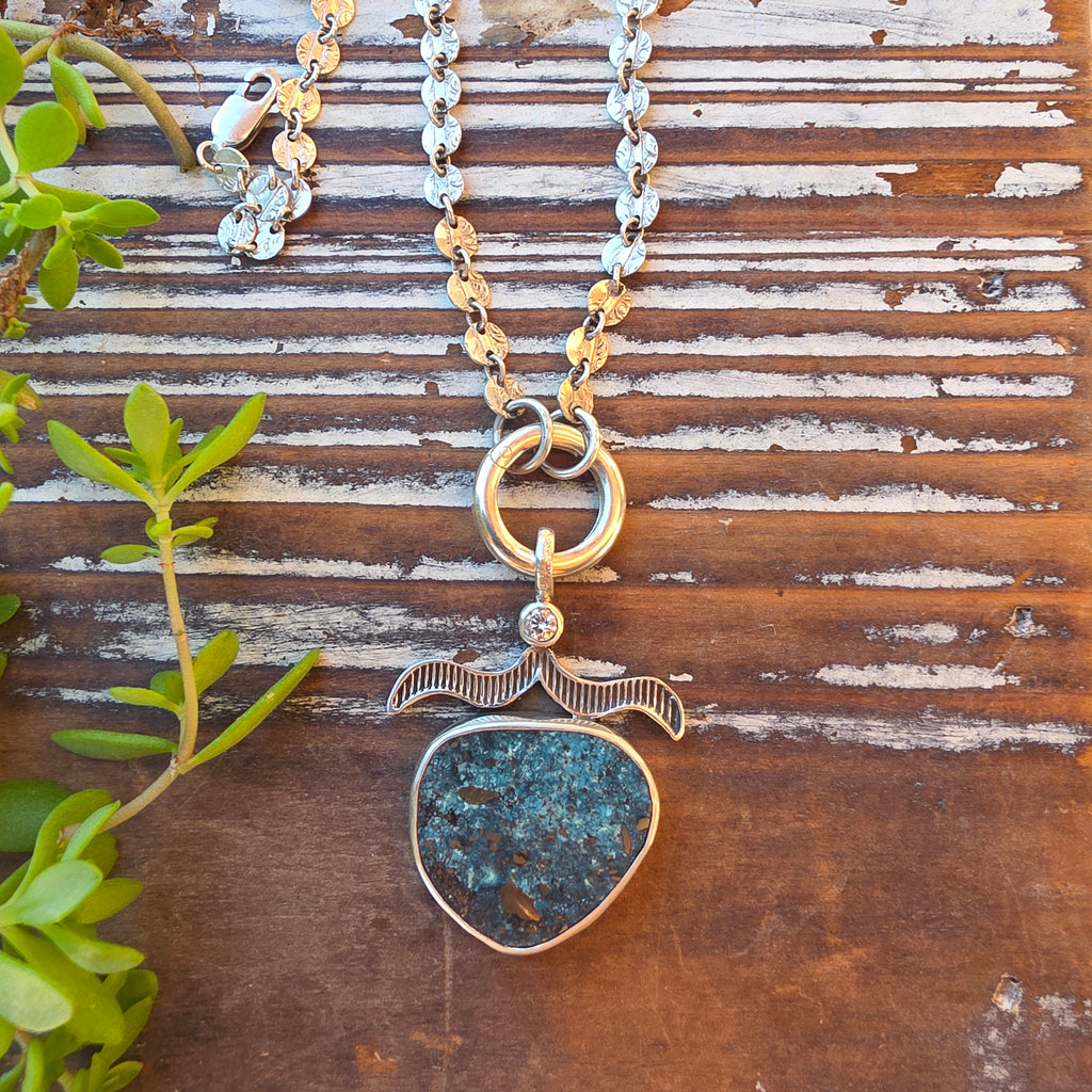 Blue Diamond Turquoise Stamped Pendant Necklace