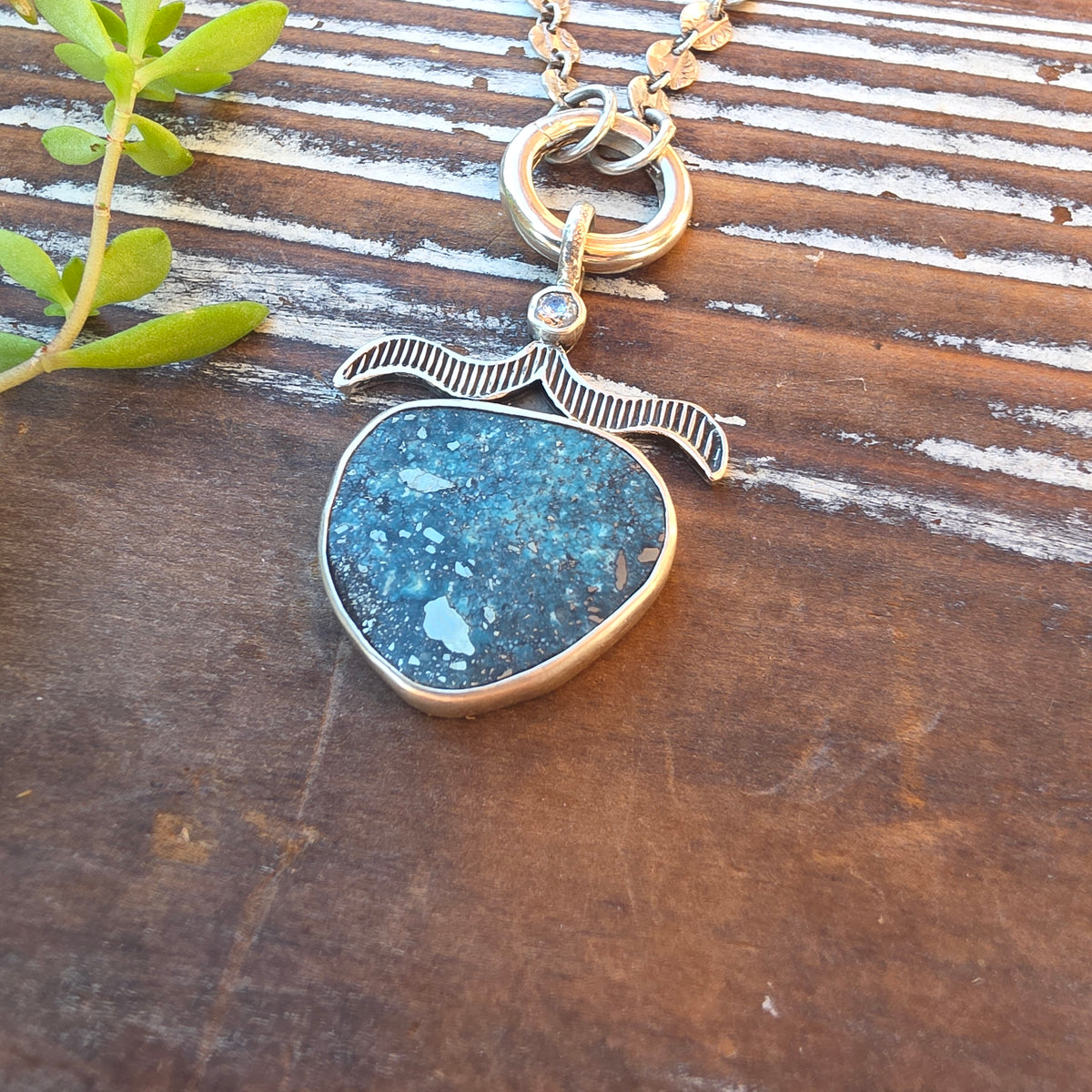 Blue Diamond Turquoise Stamped Pendant Necklace