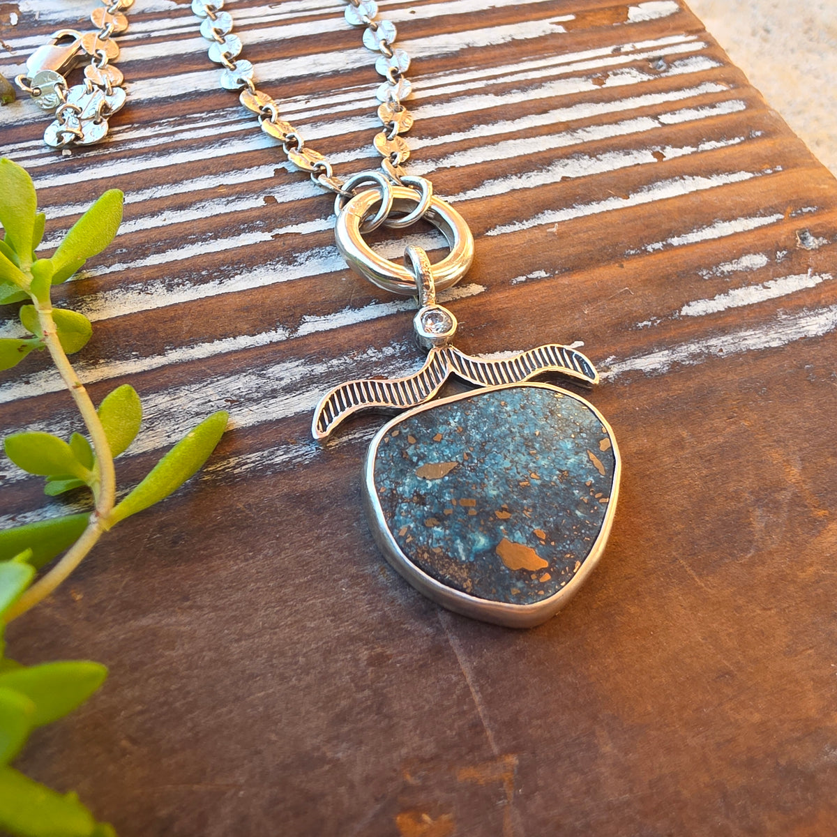Blue Diamond Turquoise Stamped Pendant Necklace
