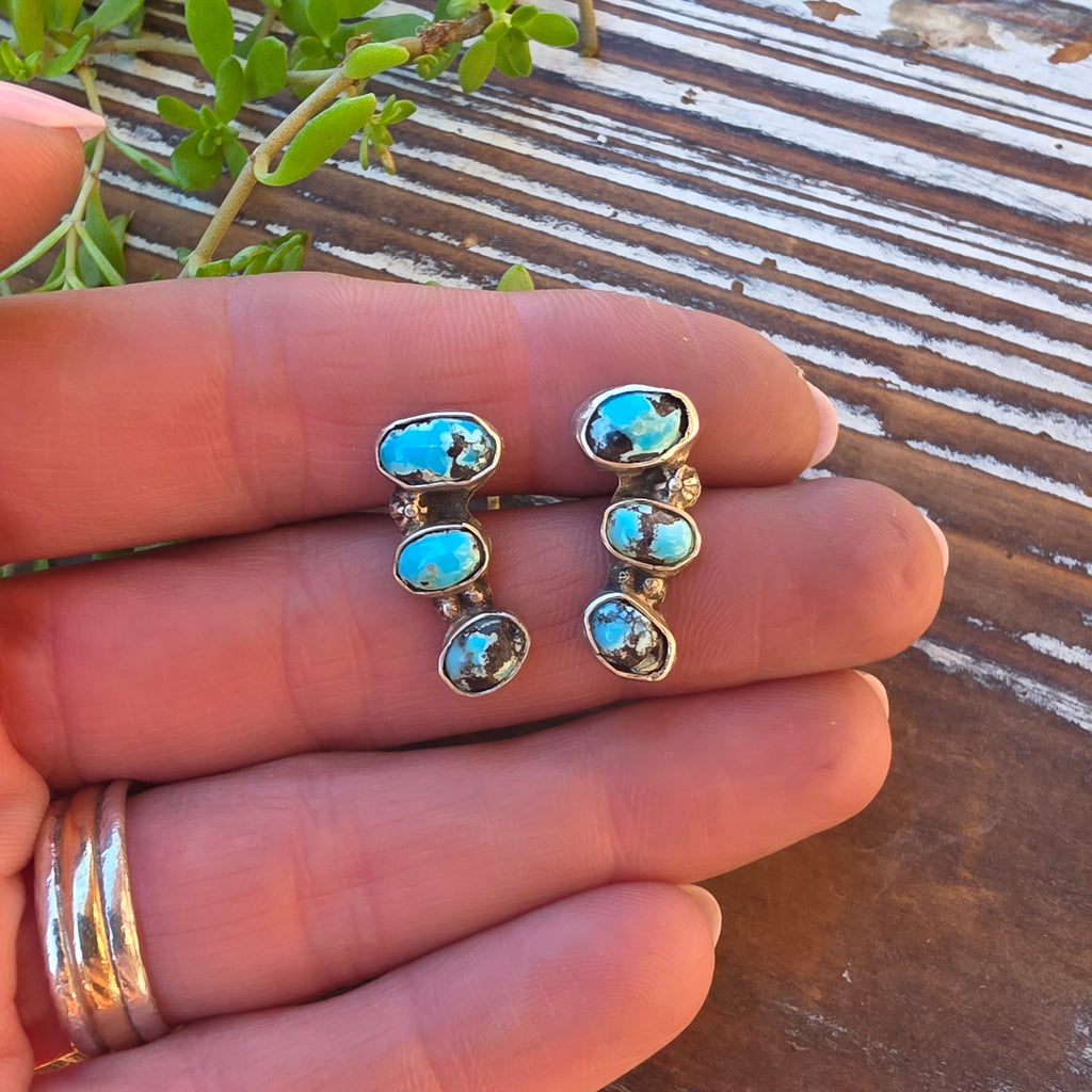 Turquoise and Sterling Climber Post Earrings